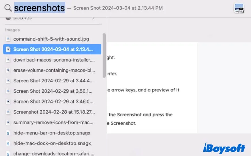 utilisez Spotlight pour trouver les captures d'écran sur Mac