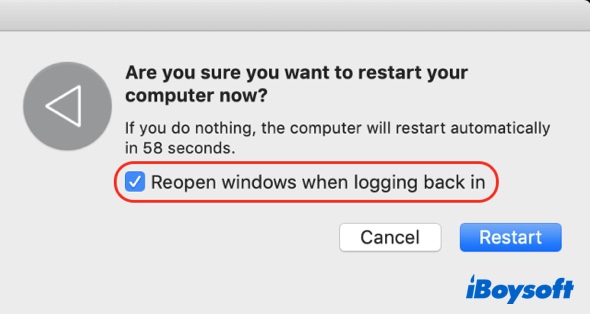 restart Mac confirmation window