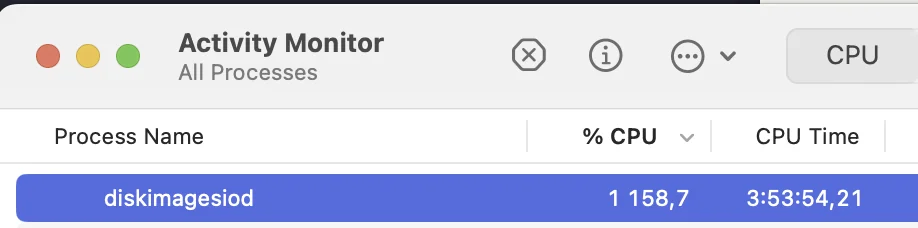 Solve diskimagesiod Hammering CPU on Mac