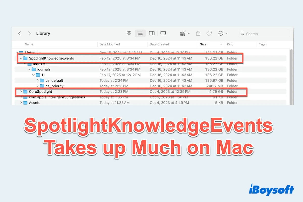 SpotlightKnowledgeEvents nimmt viel Speicherplatz auf dem Mac ein