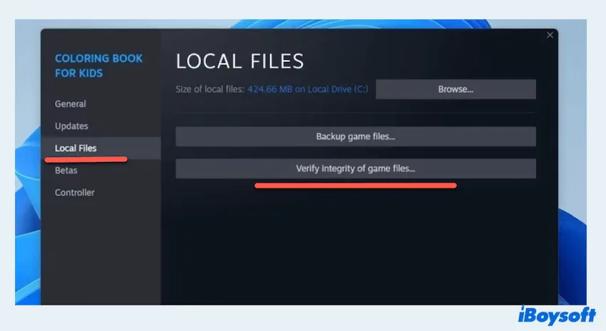 Verify and repair Steam Local files