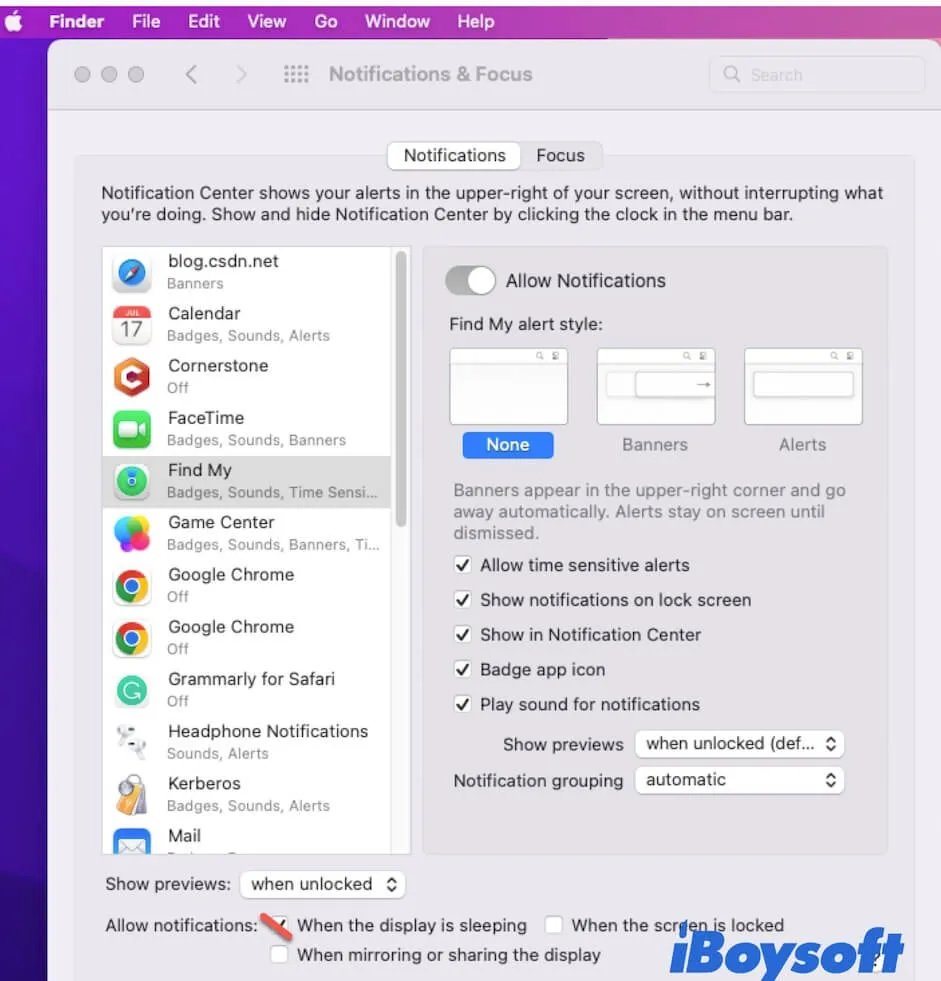 reset notifications settings on Mac