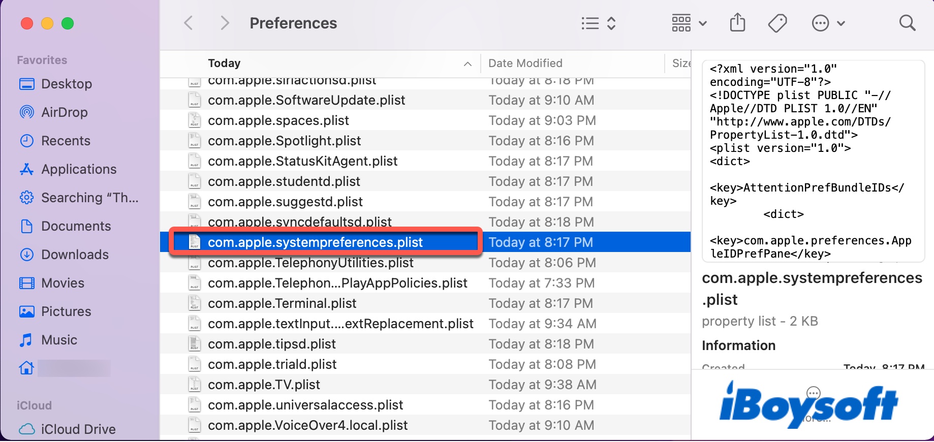 the plist file in Preferences folder