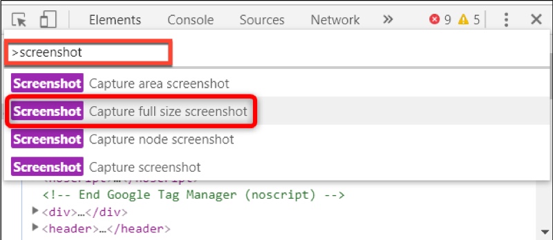 Capture a scrolling screenshot in Chrome