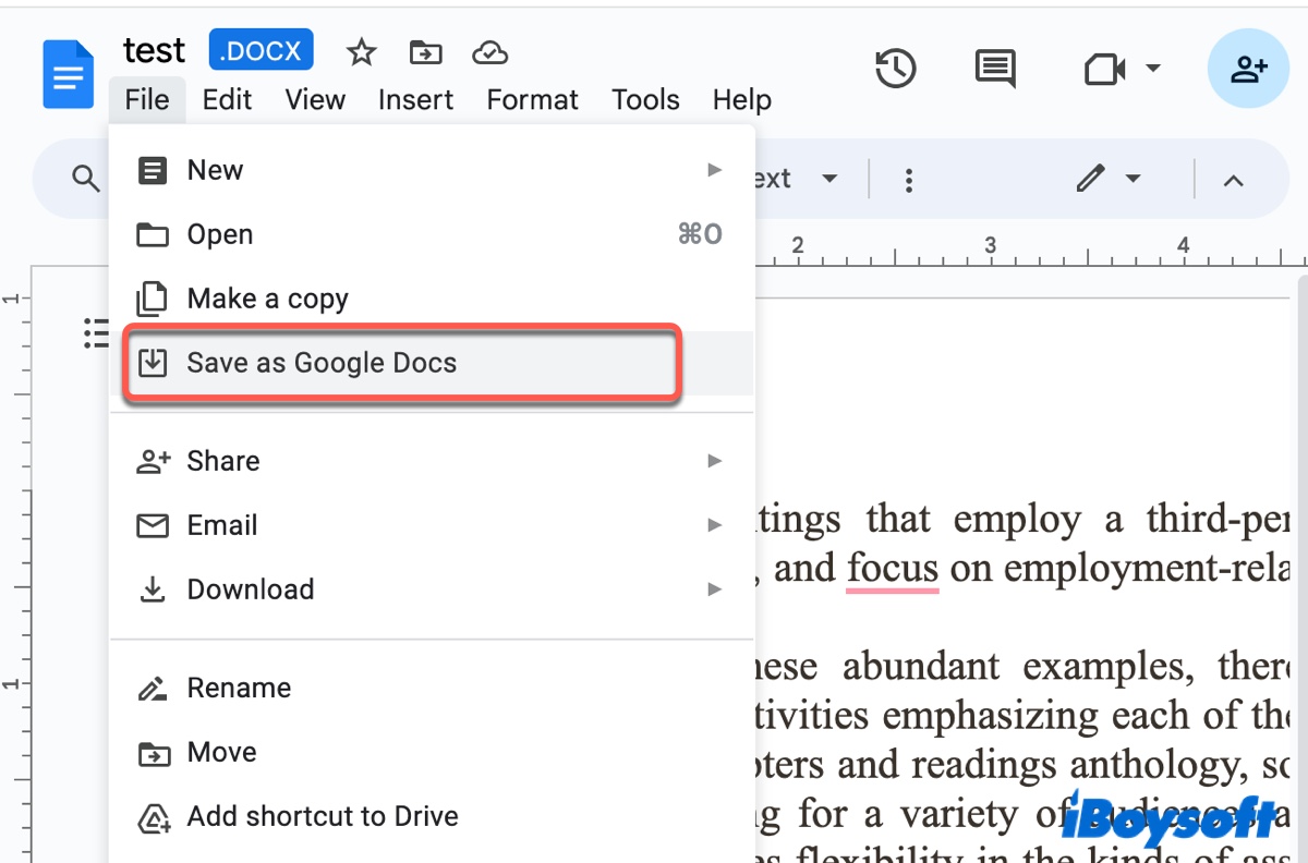 Save Word file as Google doc