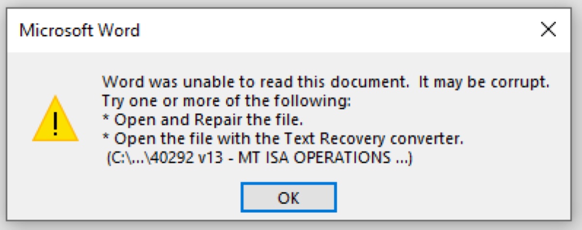 Word was unable to read this document on Windows