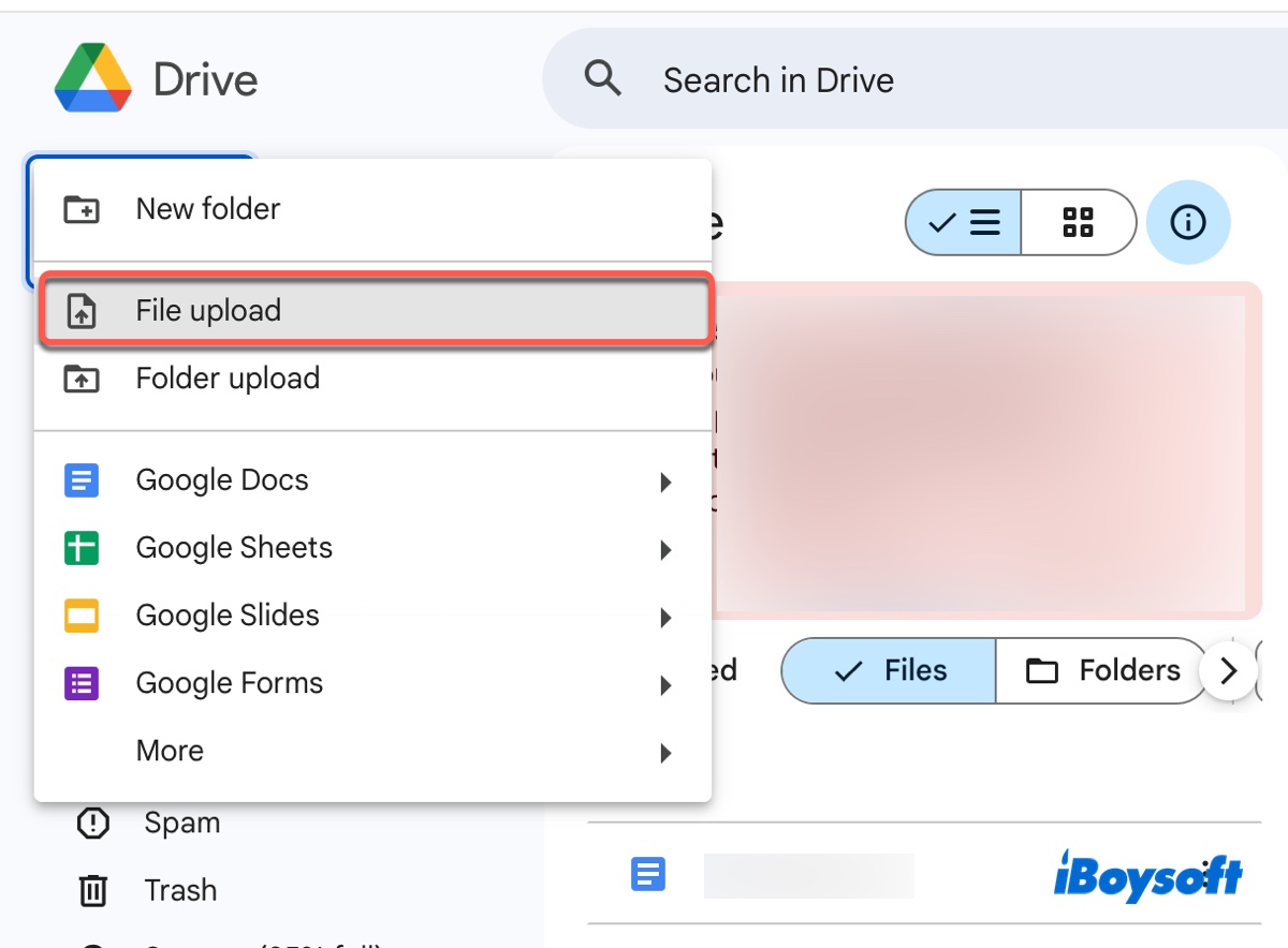 Upload corrupted Word file to Google Drive