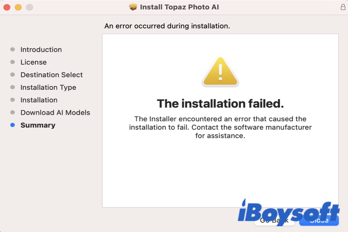 The Installer Encounter An Error That Caused The Installation to Fail