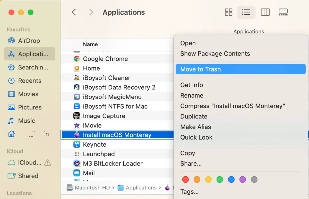 Delete the downloaded macOS installer in Applications folder