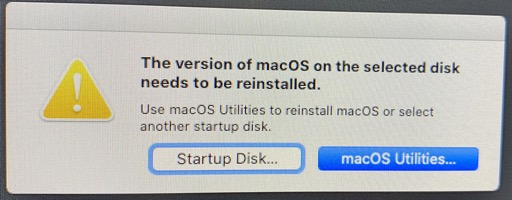 La version de macOS sur le disque sélectionné doit être réinstallée