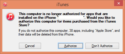 This computer is no longer authorized for apps that are installed on the iPhone