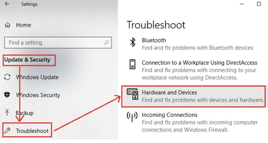 Run the Hardware and Devices troubleshooter 