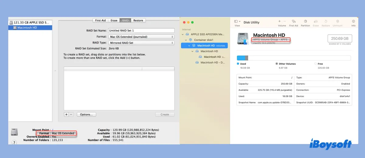 Macで内蔵ハードドライブのファイルシステムを確認する方法