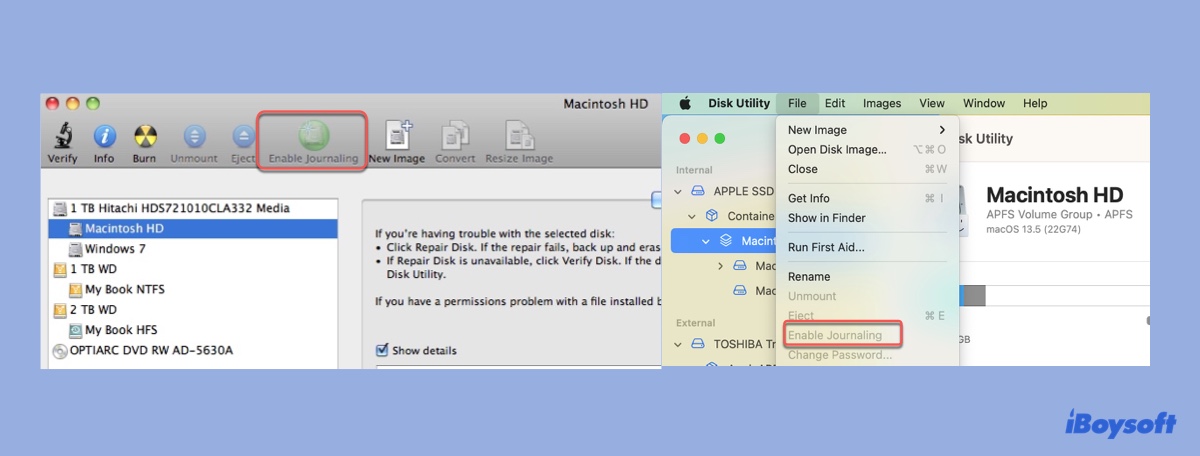 How to enable journaling on Mac