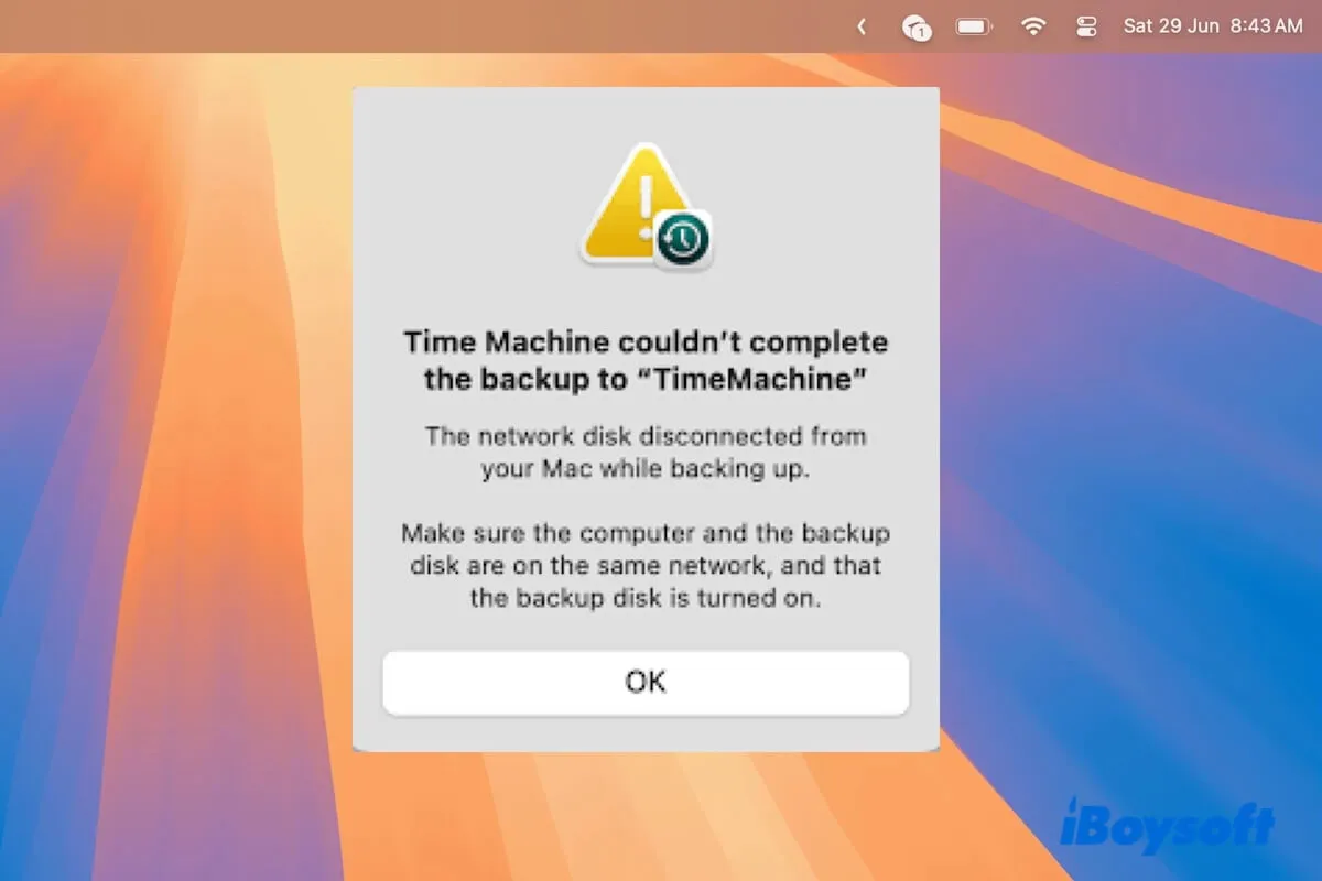 Time Machine backup fails after upgrading to macOS Sequoia