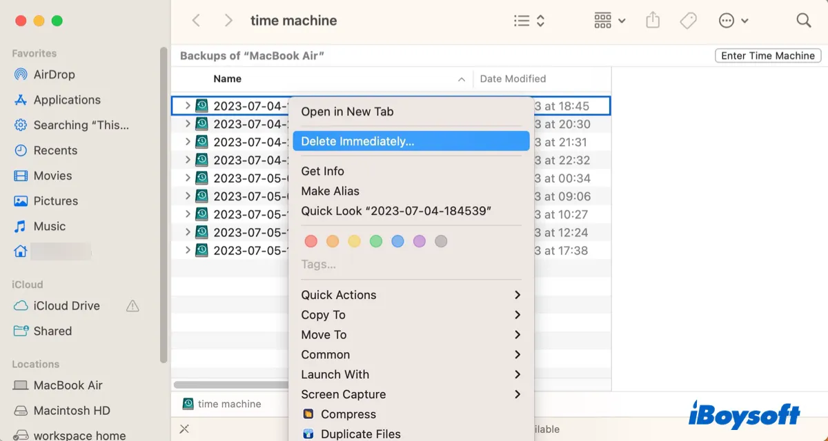 FinderでMac上のTime Machineバックアップを削除する