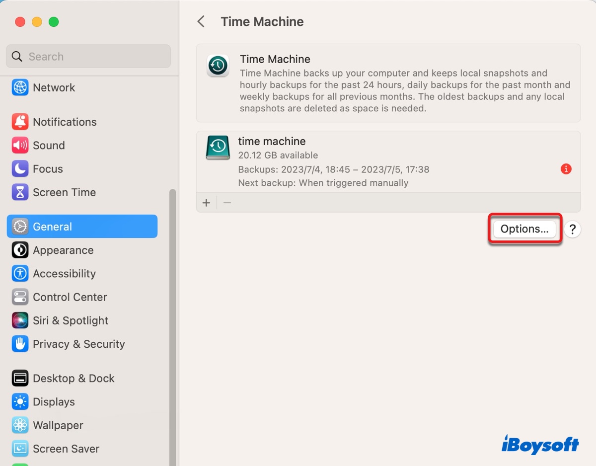 Excluir arquivos grandes do backup do Time Machine