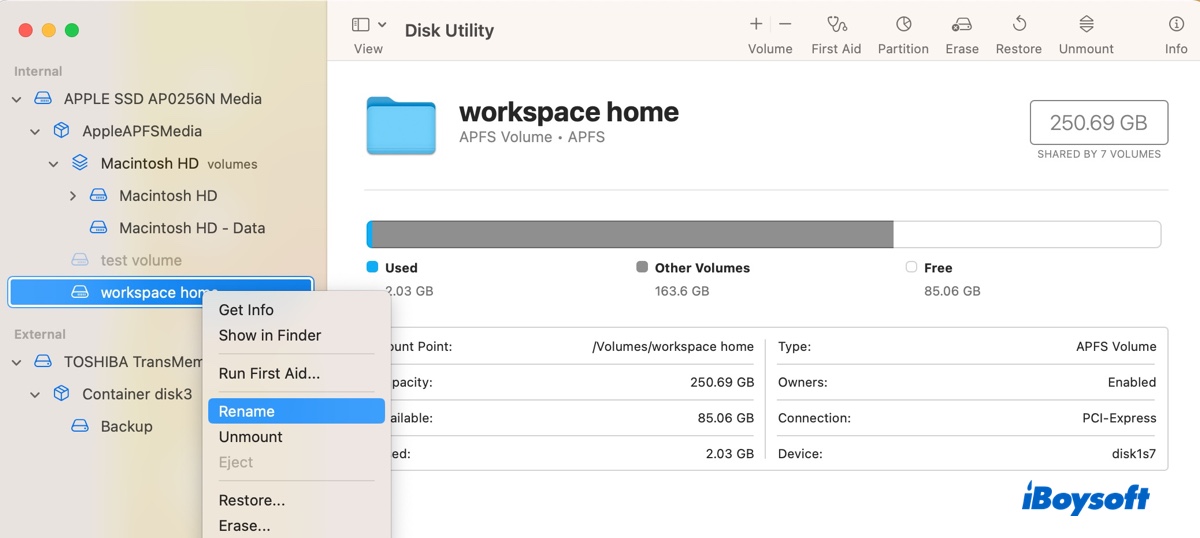 Rename a disk in Disk Utility
