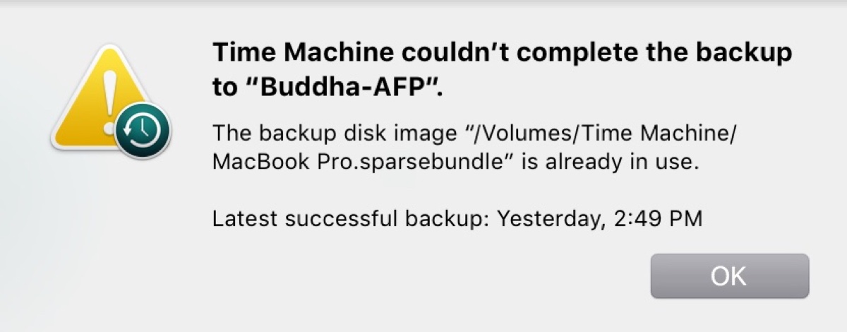 Time Machine couldnt complete the backup already in use