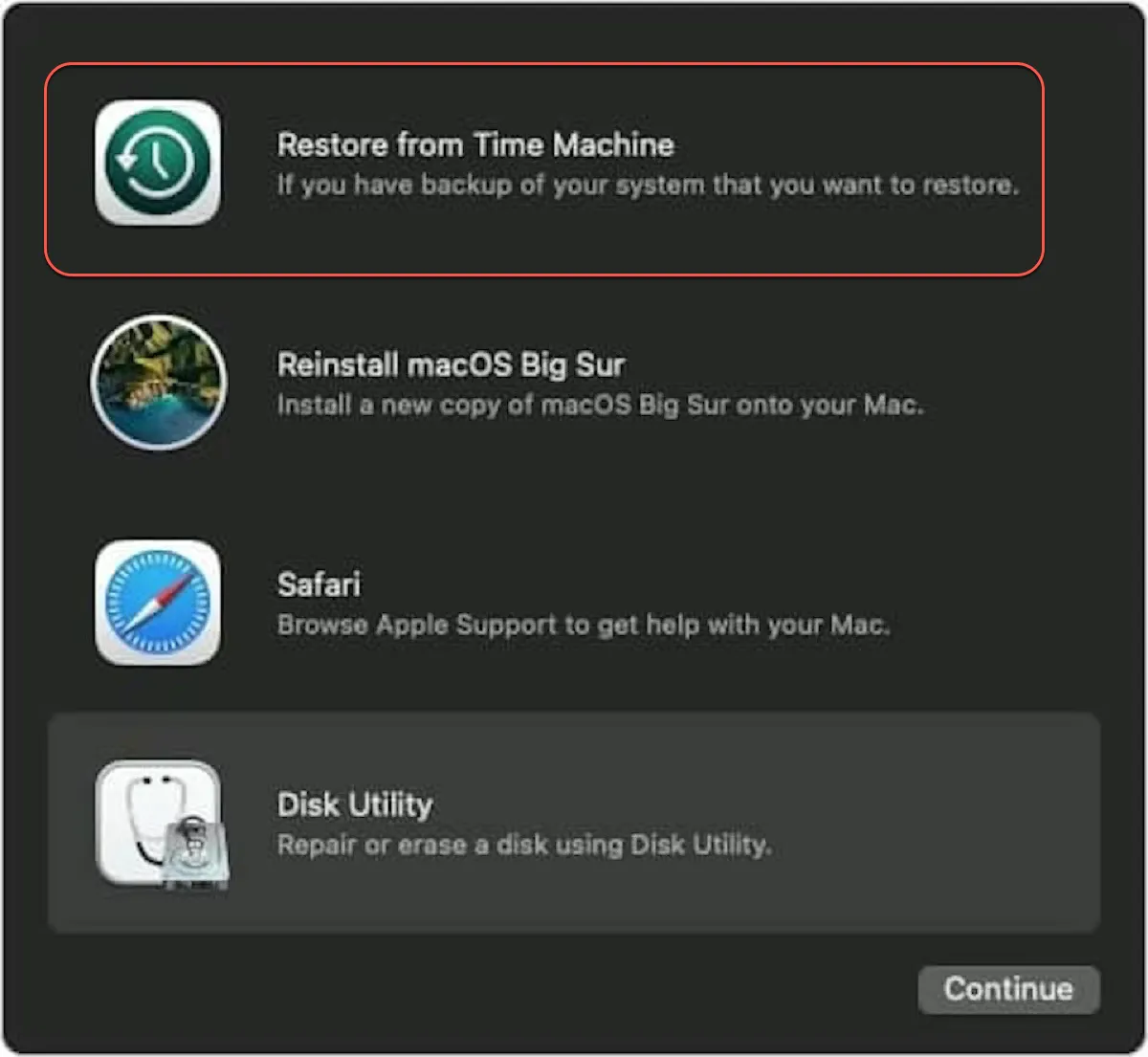 Restore to a previous version from Time Machine backups
