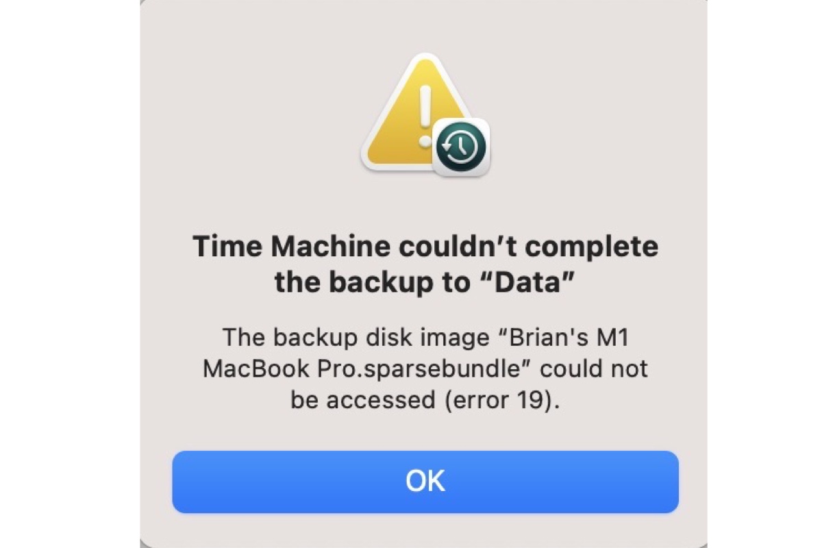 Fix Time Machine error 19 16 or 112