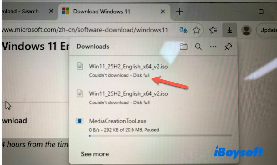 Windows 11 ISO download failure