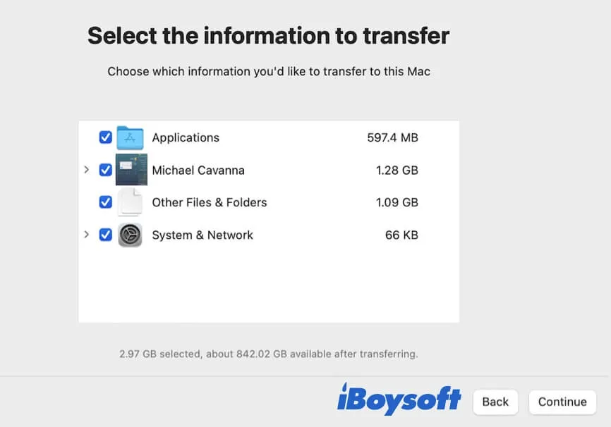 choose files you want to move to the new Mac