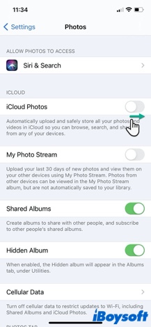 turn on iCloud Photos on iPhone 