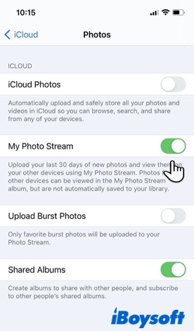 turn on iCloud Photo Stream on iPhone