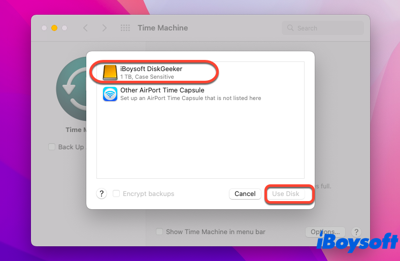 select the new drive and hit Use Disk in Time Machine