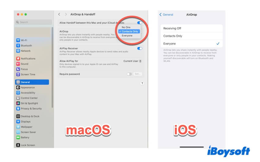 les réglages de transfert de vidéos d'iPhone vers Mac via Airdrop