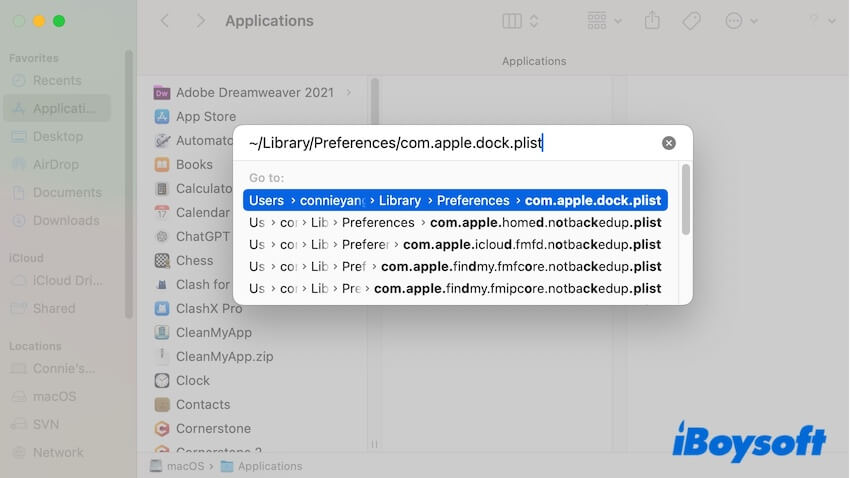 find Dock plist file on Mac