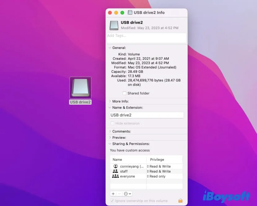 verifica y cambia tus privilegios en el disco duro externo en Mac