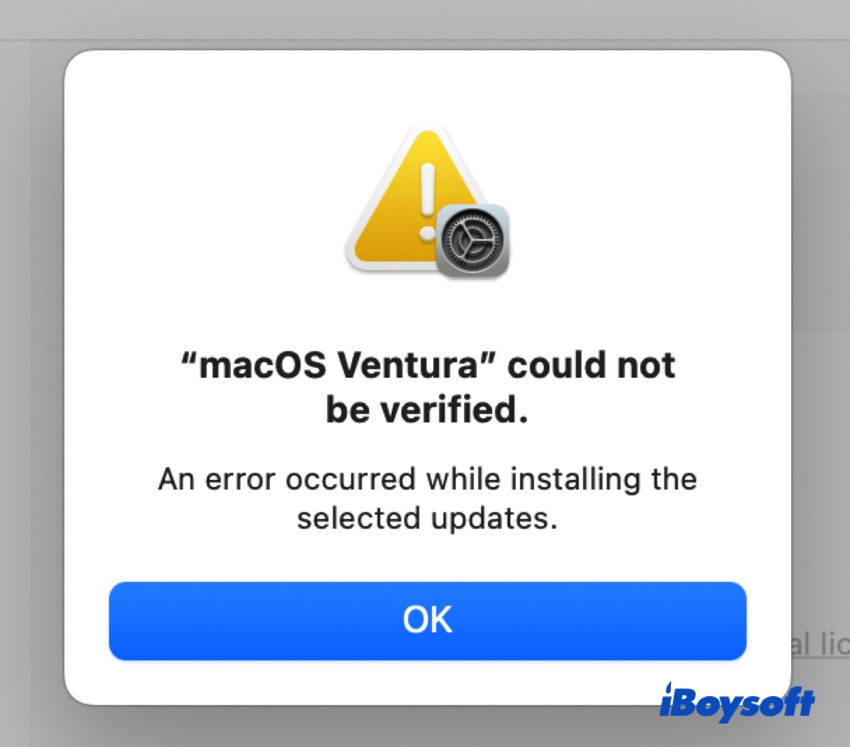 The error saying macOS Ventura could not be verified