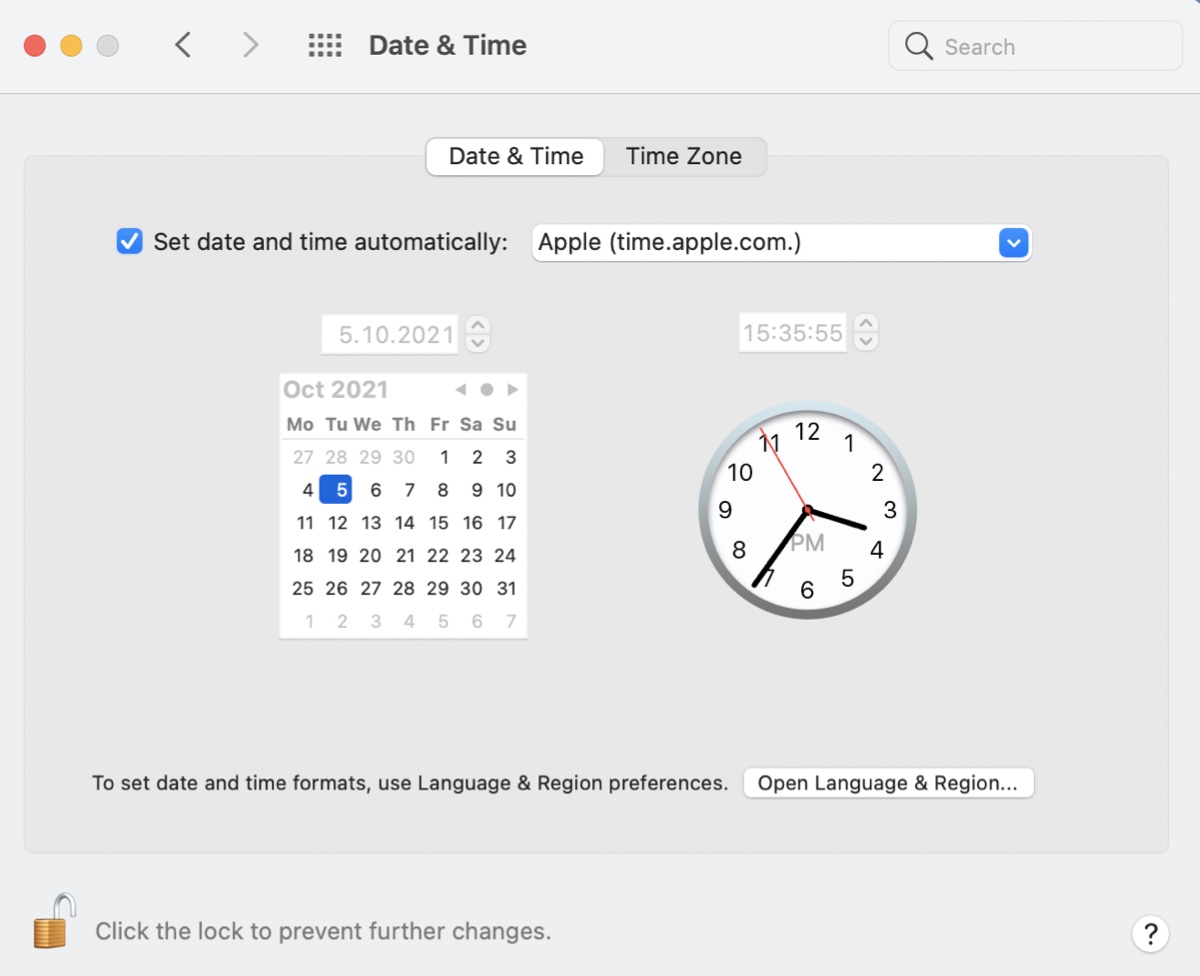 Set the correct date and time on Mac