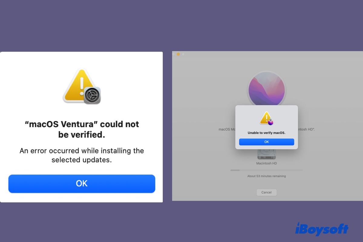 Fix the errors saying Unable to verify macOS and macOS Ventura could not be verified