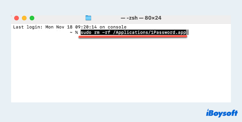 Uninstall 1Password on Mac with Terminal