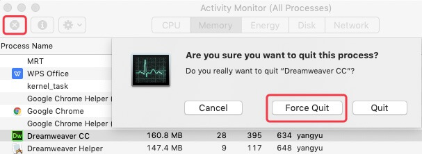 force quit the app in Activity Monitor