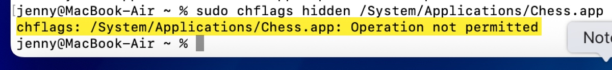 Fehler Operation not permitted beim Ausführen von chflags für Chess in den Systemprogrammen