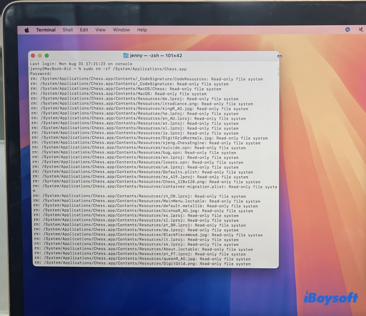 Die Deinstallation von Chess auf dem Mac schlägt auch nach der Deaktivierung von SIP mit dem Fehler „Das Dateisystem ist schreibgeschützt“ fehl