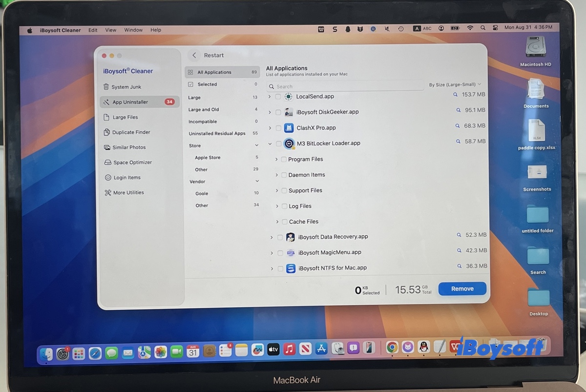 Apps auf dem Mac mit iBoysoft Cleaner deinstallieren