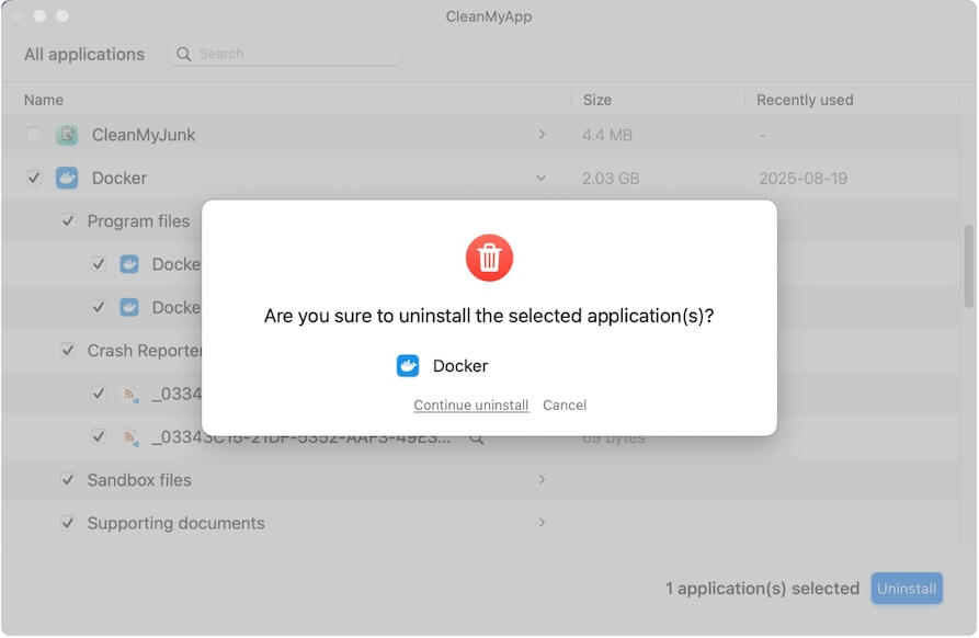 confirmez la désinstallation de Docker