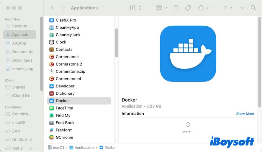 déplacez Docker vers la Corbeille