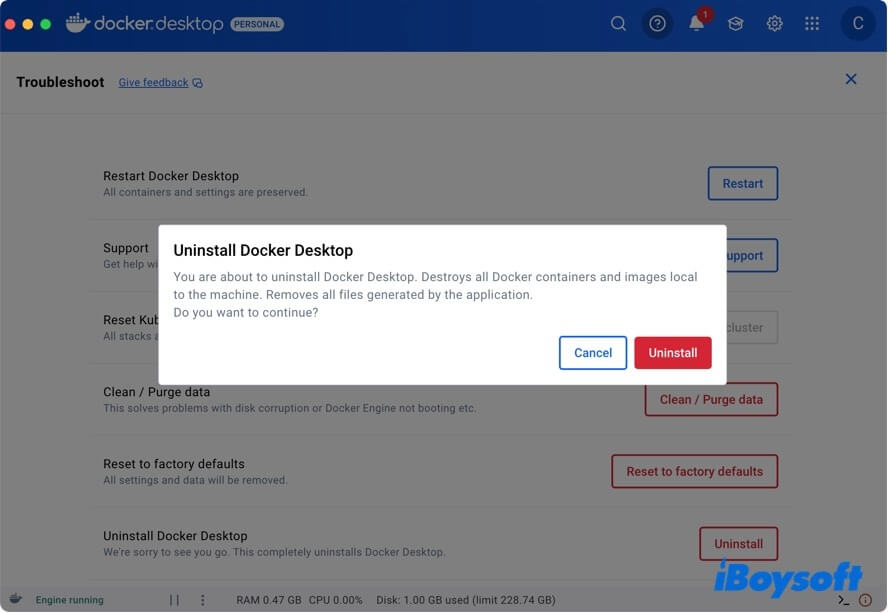 confirmez la désinstallation