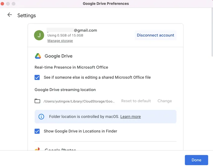 Disconnect Google Account on Google Drive