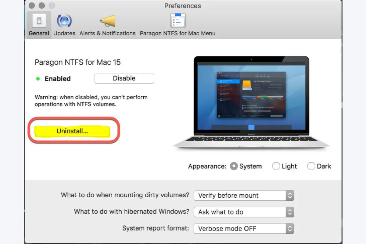 how to uninstall NTFS for Mac