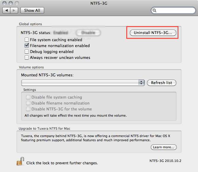 how to uninstall NTFS-3G for Mac