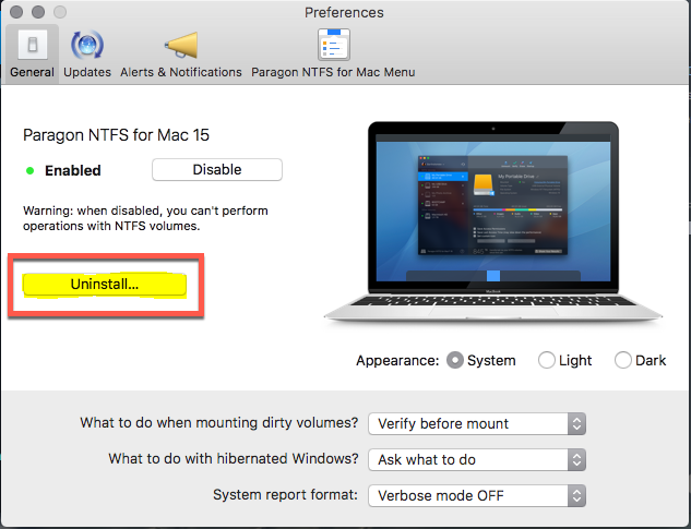 como desinstalar o Paragon NTFS for Mac