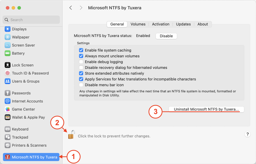 how to uninstall Tuxera NTFS for Mac