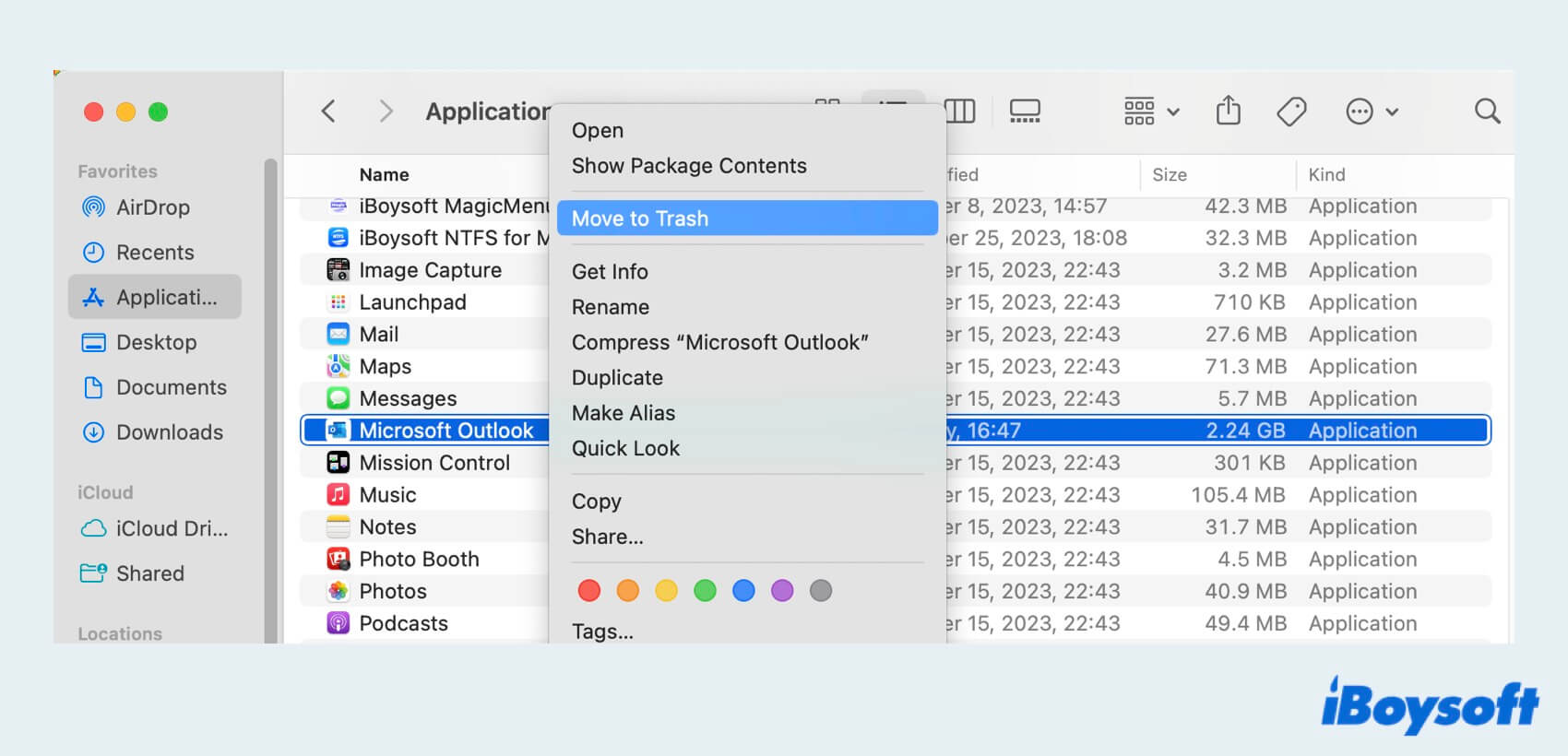Uninstall Outlook on Mac with Finder